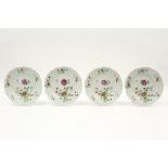 series of four 18th Cent. Chinese plates in porcelain with Famille Rose decor with flowers ||