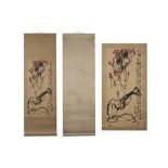 'antique' Chinese scroll with flower painting || 'Antieke' Chinese scroll met schildering met