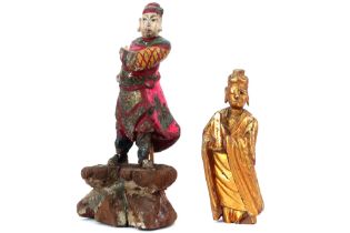 Chinese Ming Dynasty sculpture in wood with painted polychromy sold with a Buddha sculpture in