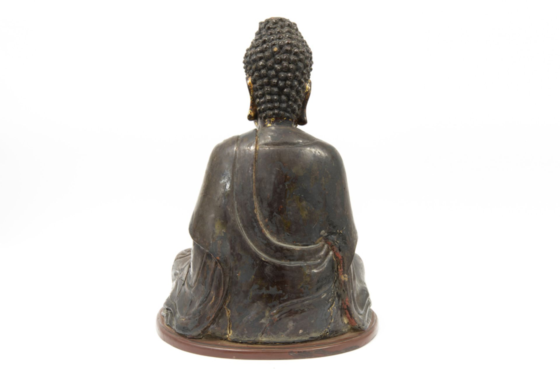 19th Cent. Vietnamese "Buddha" sculpture in lacquered teak wood with remains of gilding || VIETNAM - - Image 4 of 5