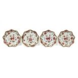 series of four 18th Cent. plates in Chinese porcelain with a 'Famille Rose' flower decor || Serie
