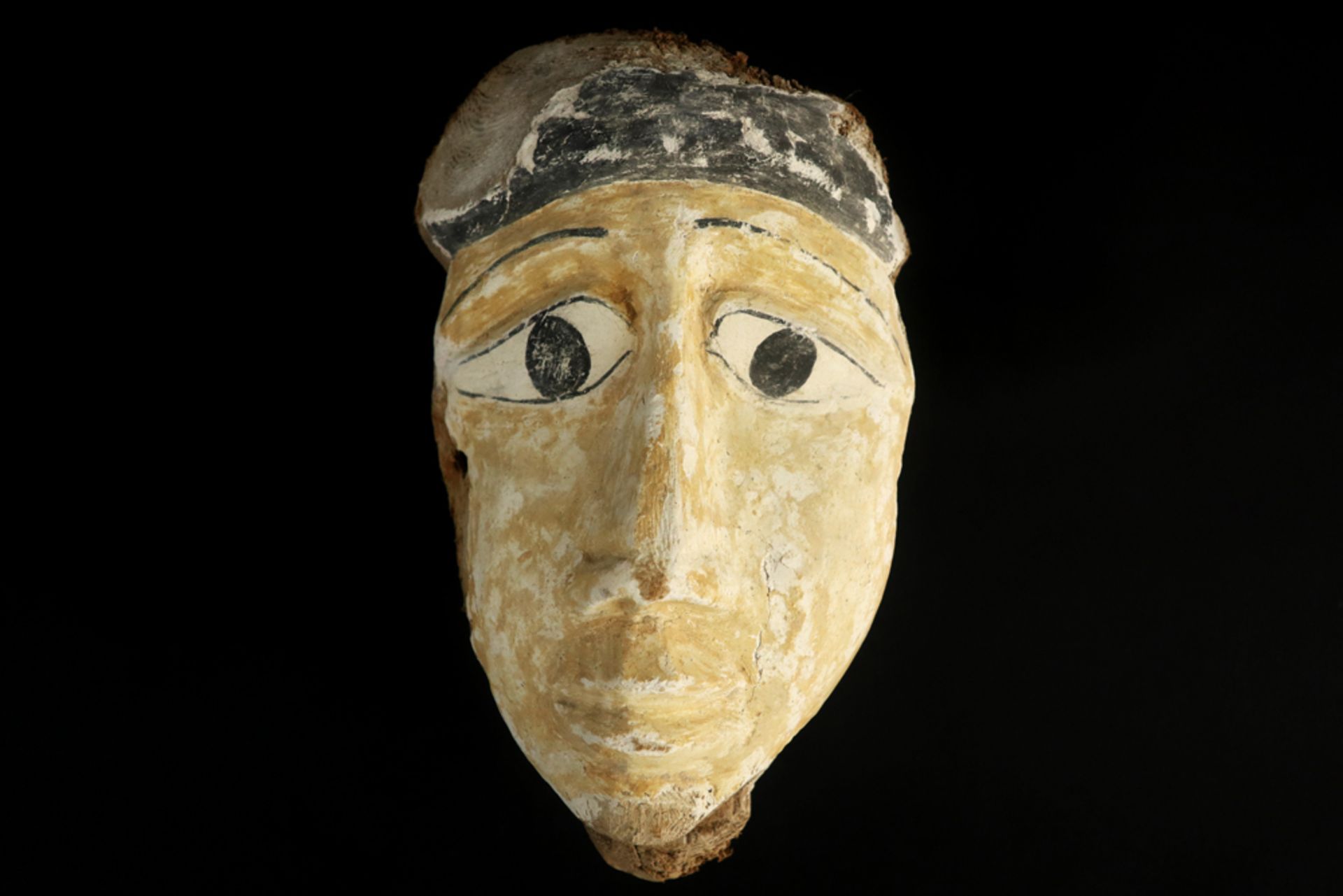 Ancient Egyptian 26th/30th Dynasty mask in wood with original polychromy || OUD-EGYPTE - LATE RIJK -