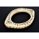 rare African Congolese 'Lega' bracelet in bone with nice patina and with a typical eye shape ||