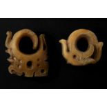 pair of Indonesian Borneo/Kalimantan bone "Kenya Dayak" earrings with photos and name of the