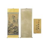 antique Chinese scroll with a landscape painting || Antieke Chinese scroll met landschapsschildering