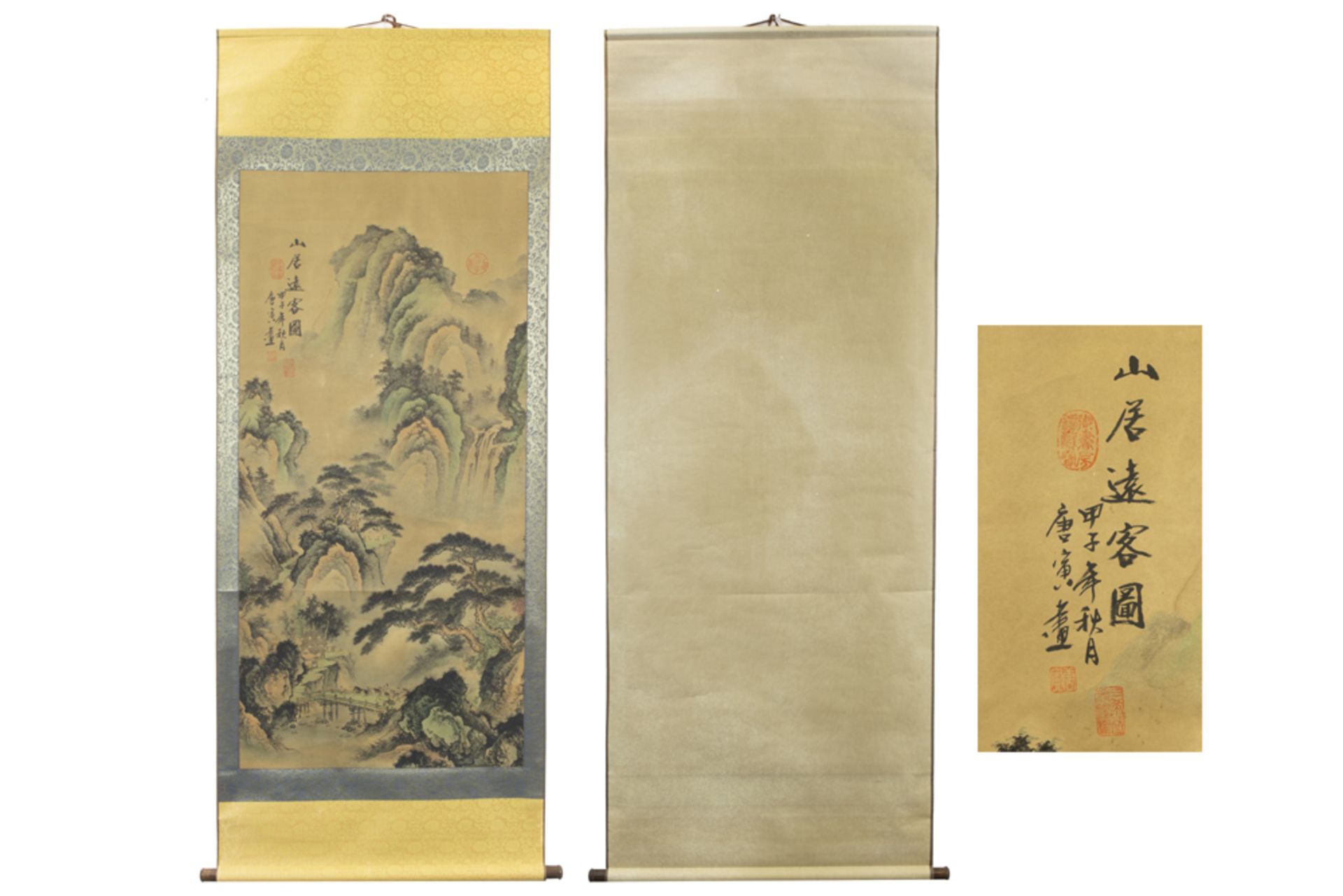 antique Chinese scroll with a landscape painting || Antieke Chinese scroll met landschapsschildering