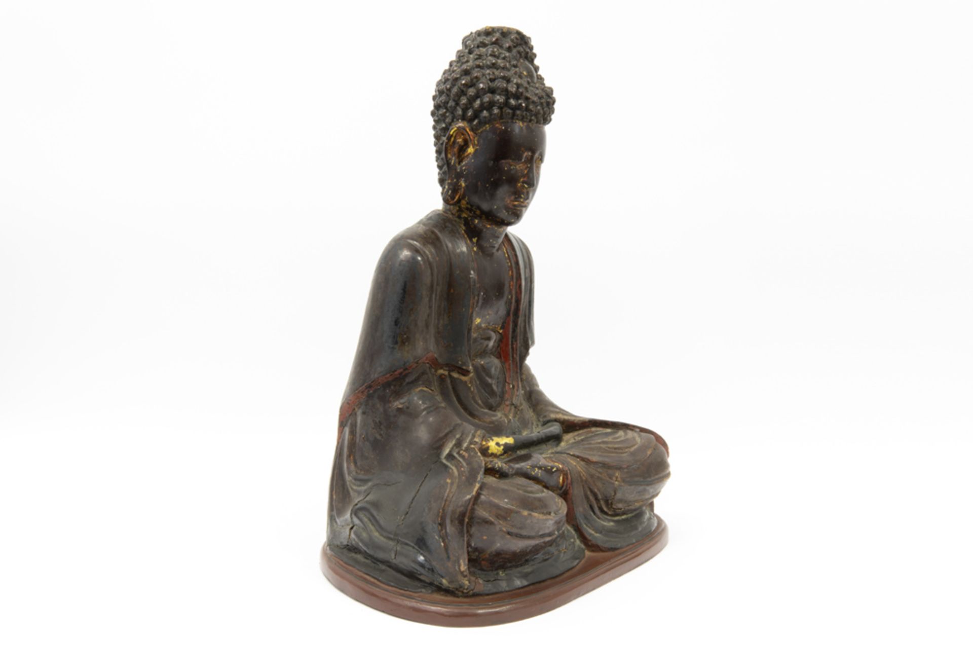 19th Cent. Vietnamese "Buddha" sculpture in lacquered teak wood with remains of gilding || VIETNAM - - Image 3 of 5