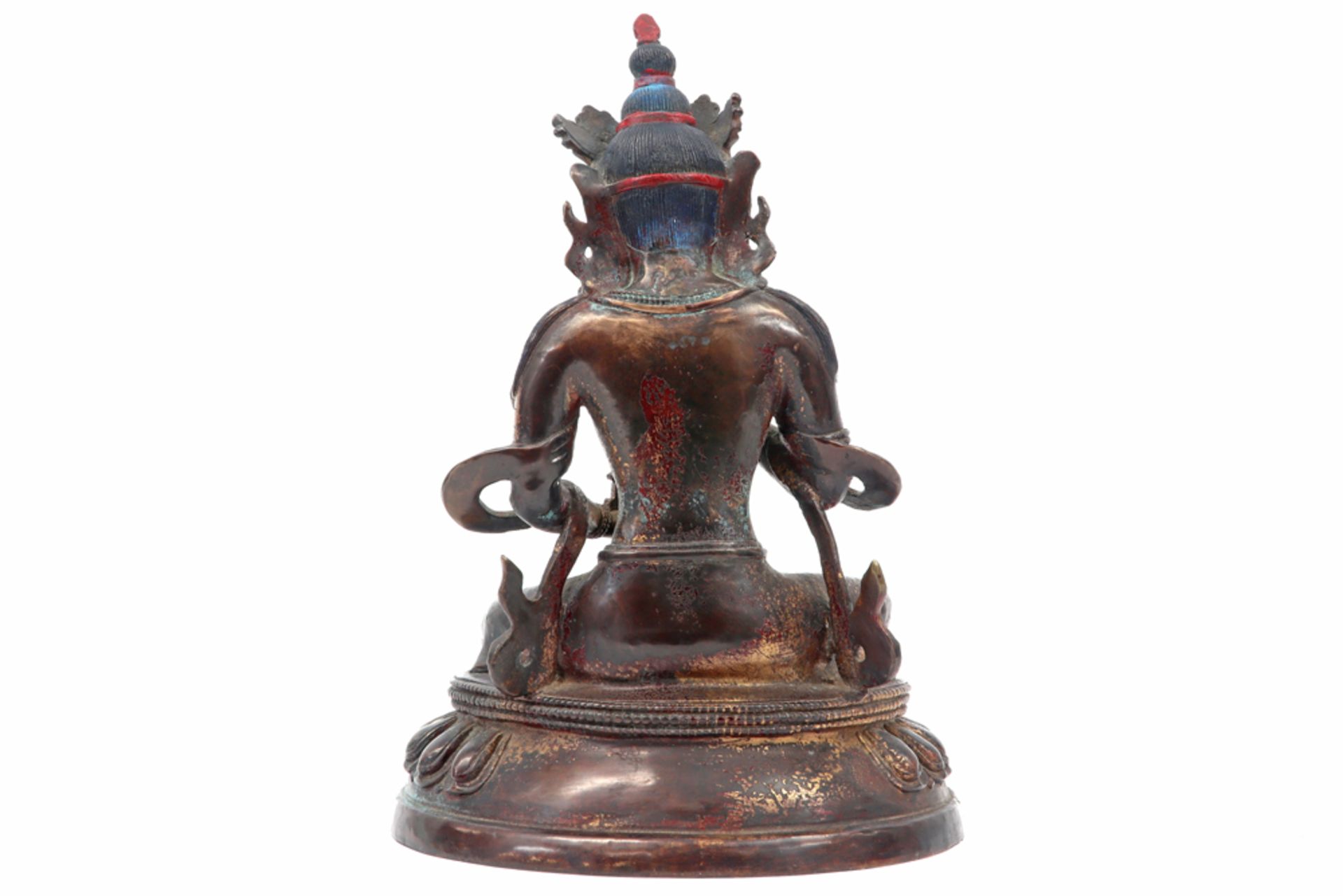 old Himalayan, presumably Nepalese, "Sitting Aalokitesvara with Ruyi wheel" sculpture in a copper - Image 4 of 5