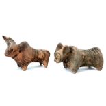 two Baluchistan Indus Culture Nindowari Zebu sculptures in painted earthenware || OUD-WEST