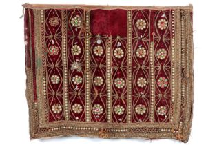 19th Cent. Indian Jain temple tapestry with 'zardosi' embroidery with silver- and gold threat and