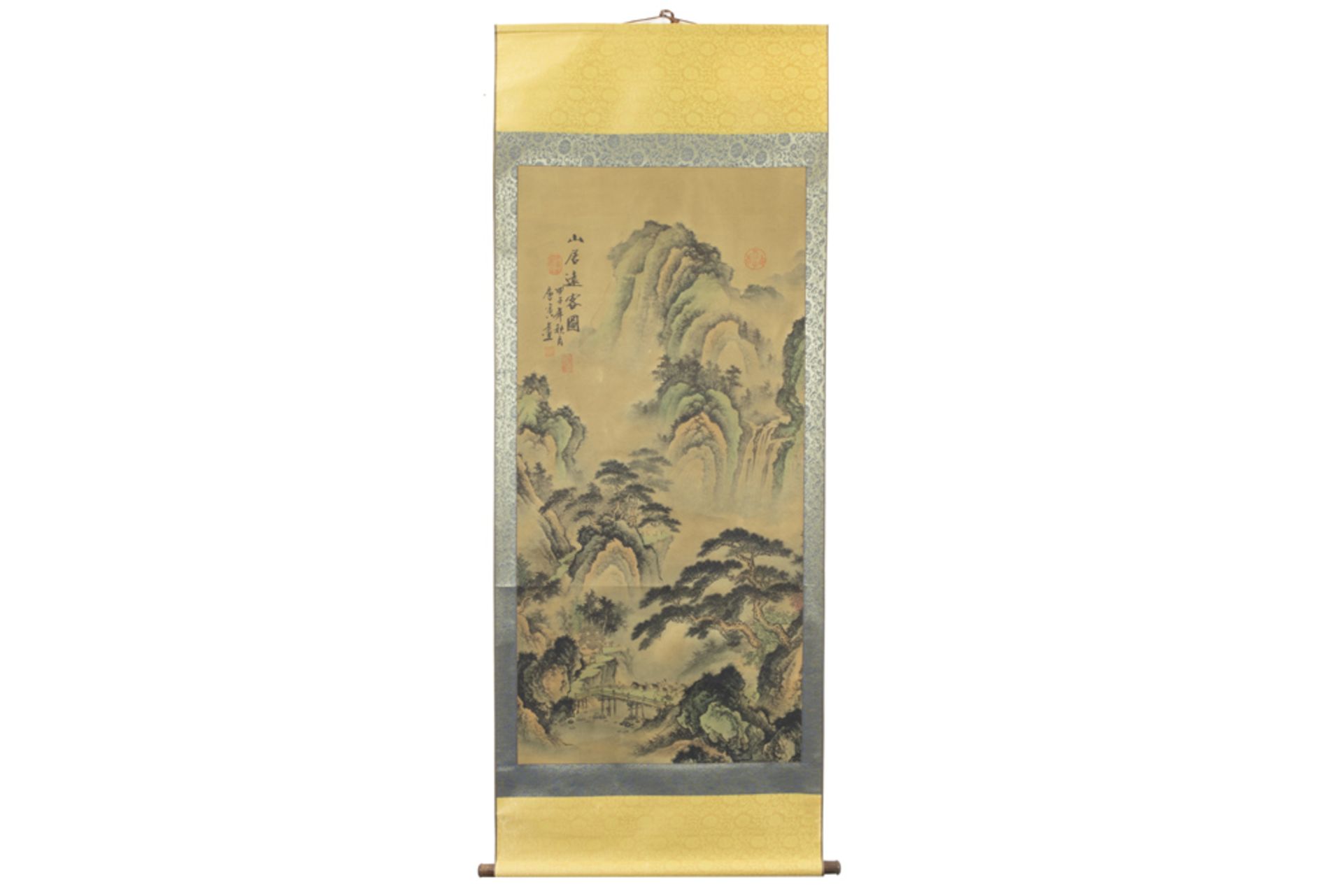 antique Chinese scroll with a landscape painting || Antieke Chinese scroll met landschapsschildering - Image 2 of 5