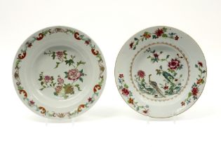 two 18th Cent. Chinese plates in porcelain with floral Famille Rose decor, one with fruits and one