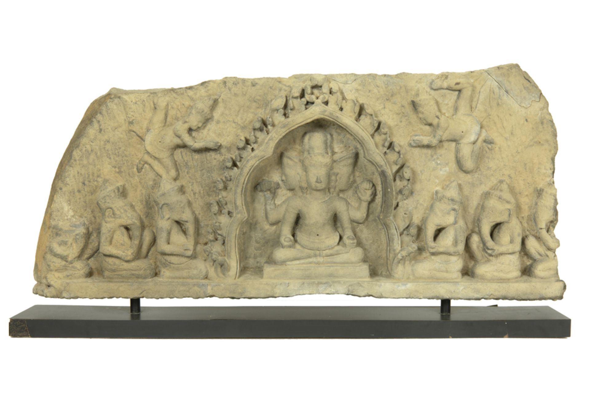 10th/12th Cent. Cambodian Khmer stone lintel with the depecition of the "Creation" with in the