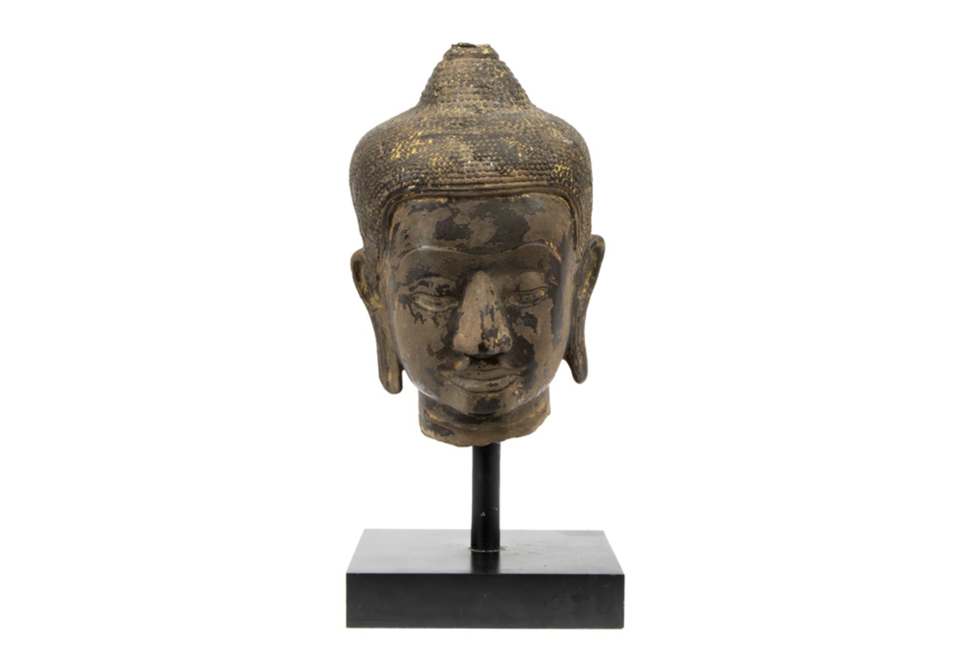 13th/14th Cent. Central Siamese Ayutthaya period U'Tong style "Buddha head" sculpture in lacquered