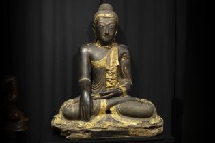 19th Cent. Burma Manday period because of the big sizes quite rare "Buddha" sculpture in lacquered