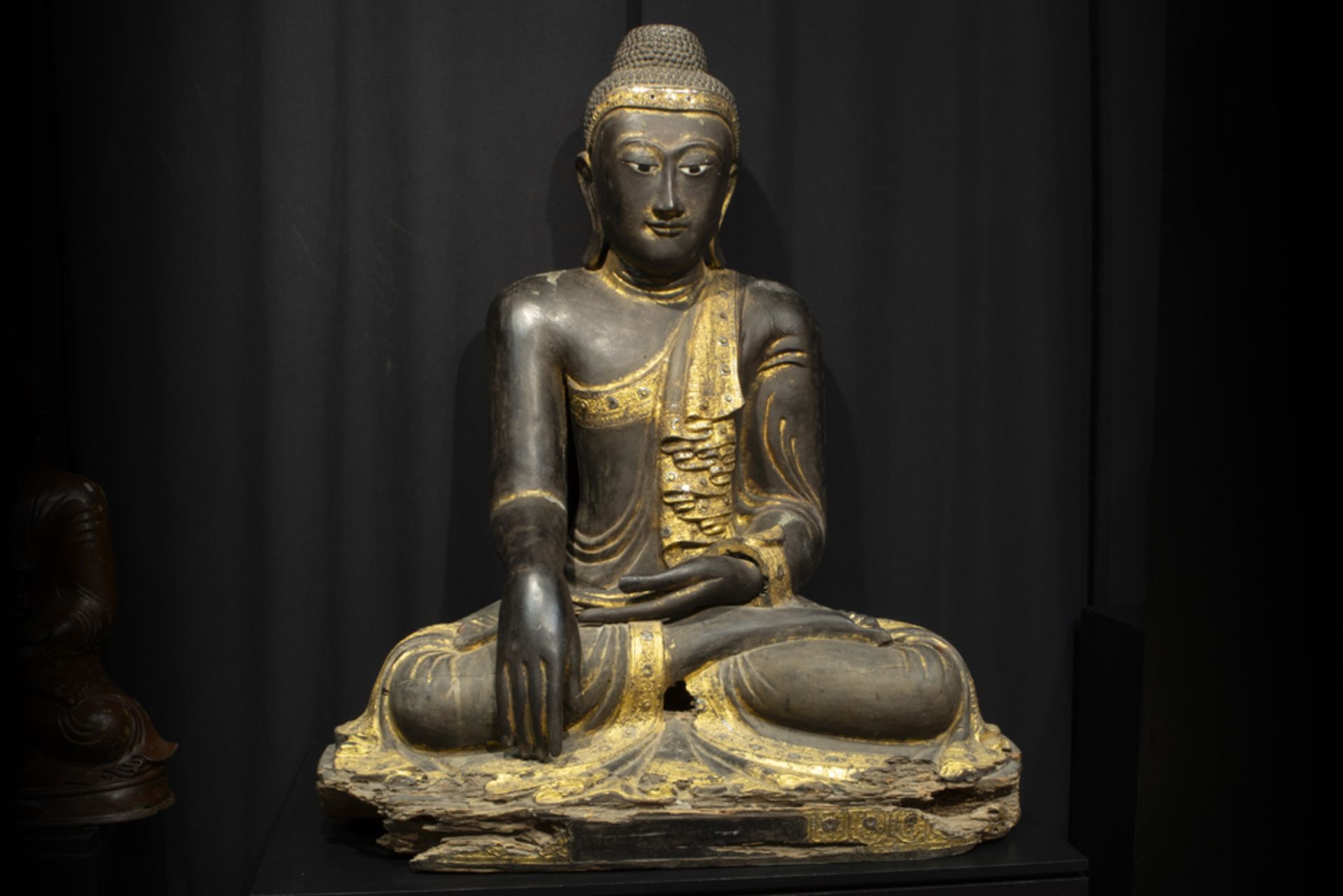 19th Cent. Burma Manday period because of the big sizes quite rare "Buddha" sculpture in lacquered