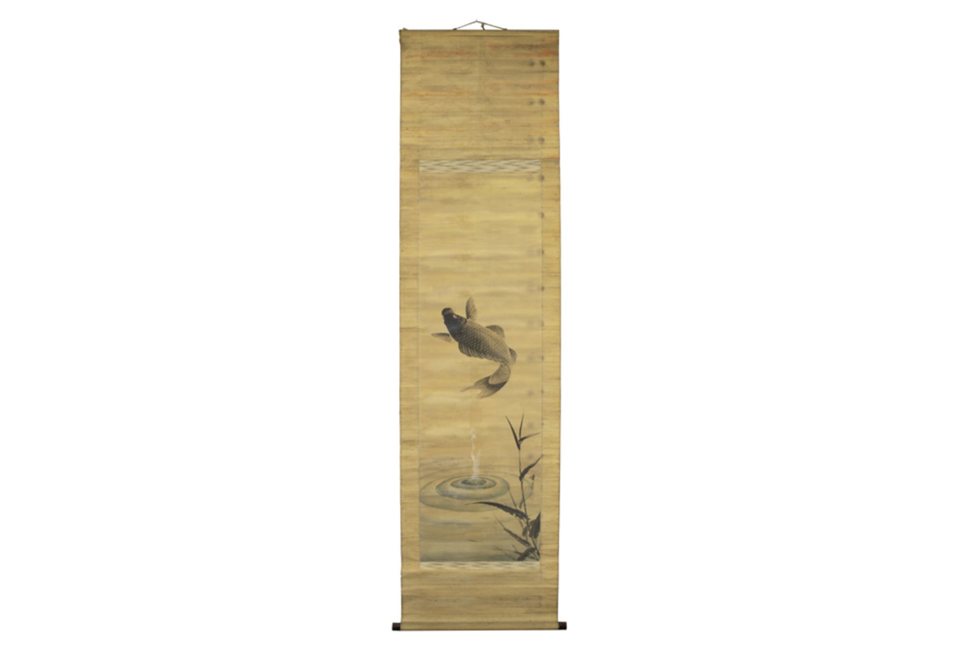 antique Chinese scroll with a "koi fish" painting || Antieke Chinese scroll met schildering met - Image 2 of 4