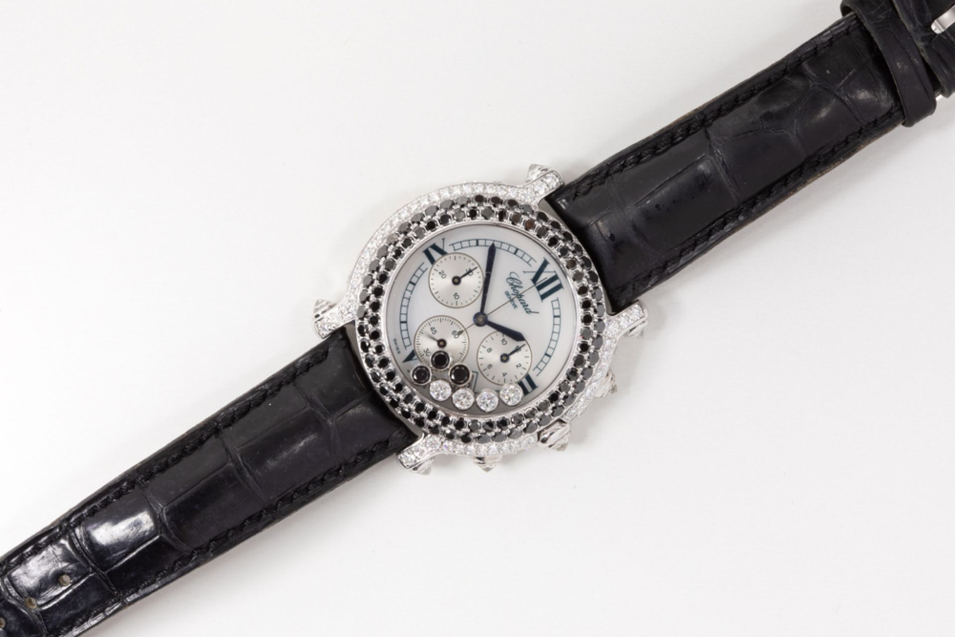 completely original Chopard marked quartz chrono "Happy Sports Diamond" wristwatch in white gold (18 - Bild 2 aus 5