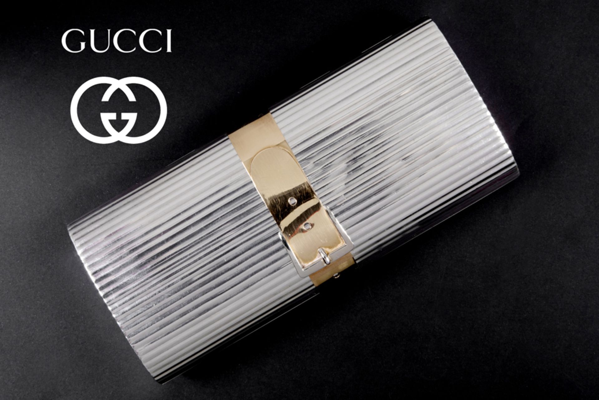 Gucci signed vintage evening purse in marked silver and marked yellow gold (18 carat) with typical