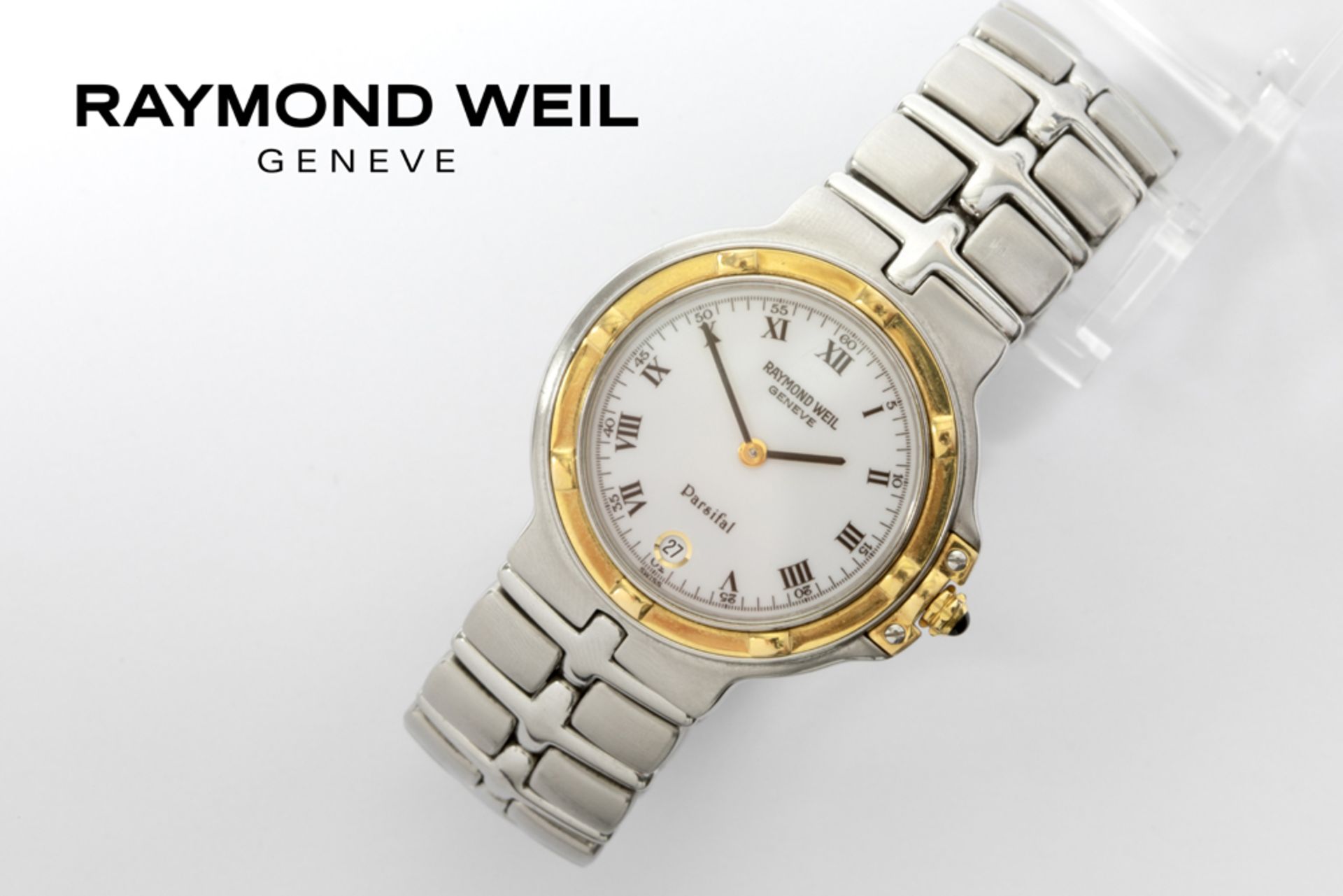 completely original Raymond Weil marked quartz "Parsifal" wristwatch in steel and gold with original