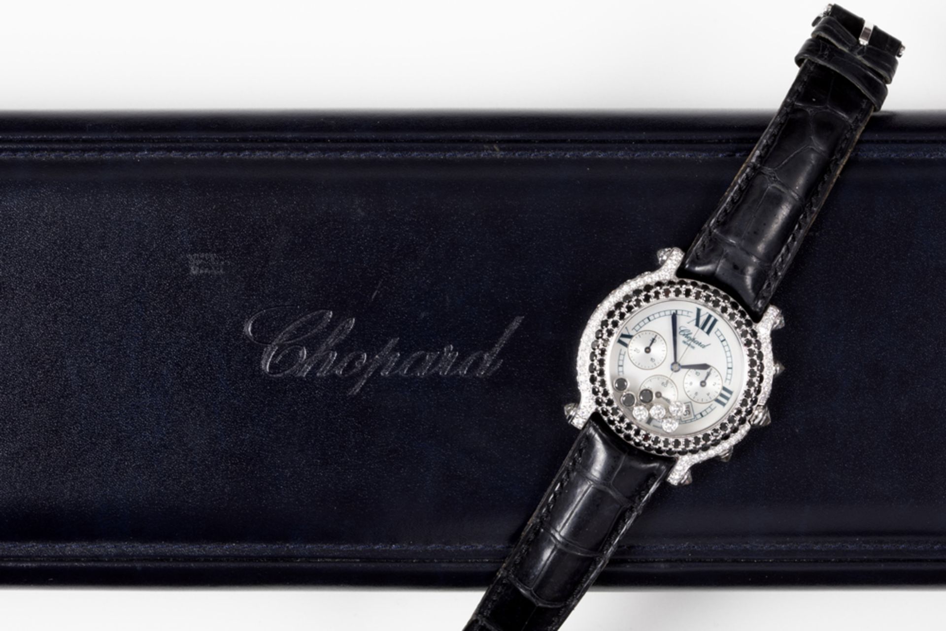 completely original Chopard marked quartz chrono "Happy Sports Diamond" wristwatch in white gold (18 - Bild 4 aus 5