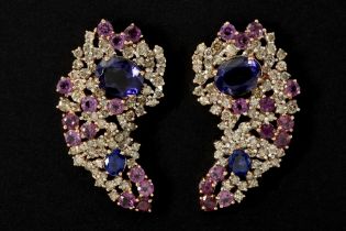 unique pair of handmade earrings in pink gold (18 carat) with ca 3 carat of rare Iolite, ca 1,50