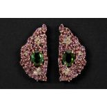 superb pair of handmade earrings in pink gold (18 carat) with ca 3,25 carat of green turmaline, ca