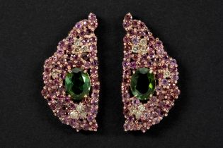 superb pair of handmade earrings in pink gold (18 carat) with ca 3,25 carat of green turmaline, ca