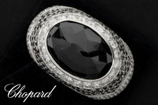 Chopard numbered and signed ring in white gold (18 carat) with a central big black sapphire, black