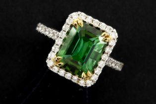 classy ring in yellow and white gold (18 carat) with a very nice Tourmaline, also called a Verdelite