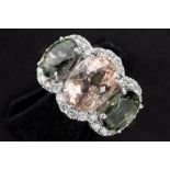 handmade ring in white gold (18 carat) with a ca 4 carat light pink Morganite, ca 3,60 carat of