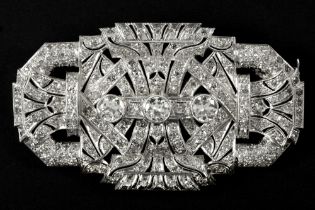 typical Art Deco brooch in platinum with ca 2,40 carat (the three big stones) old brilliant cut