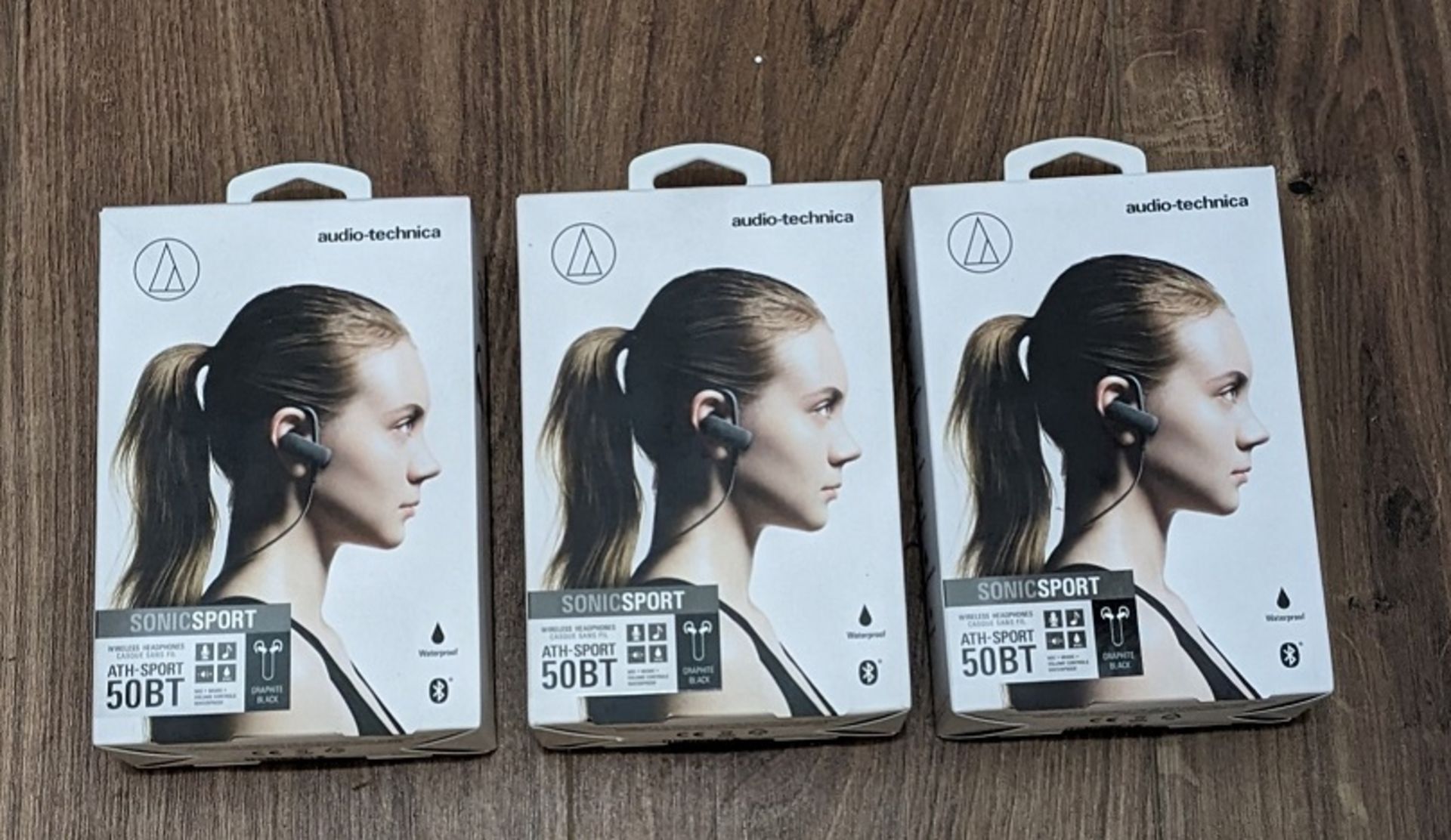 3X AUDIO-TECHNICA EARBUDS HEADPHONES ATH-SPORT50BTBK WIRELESS BLUETOOTH IPX5 - Image 3 of 5