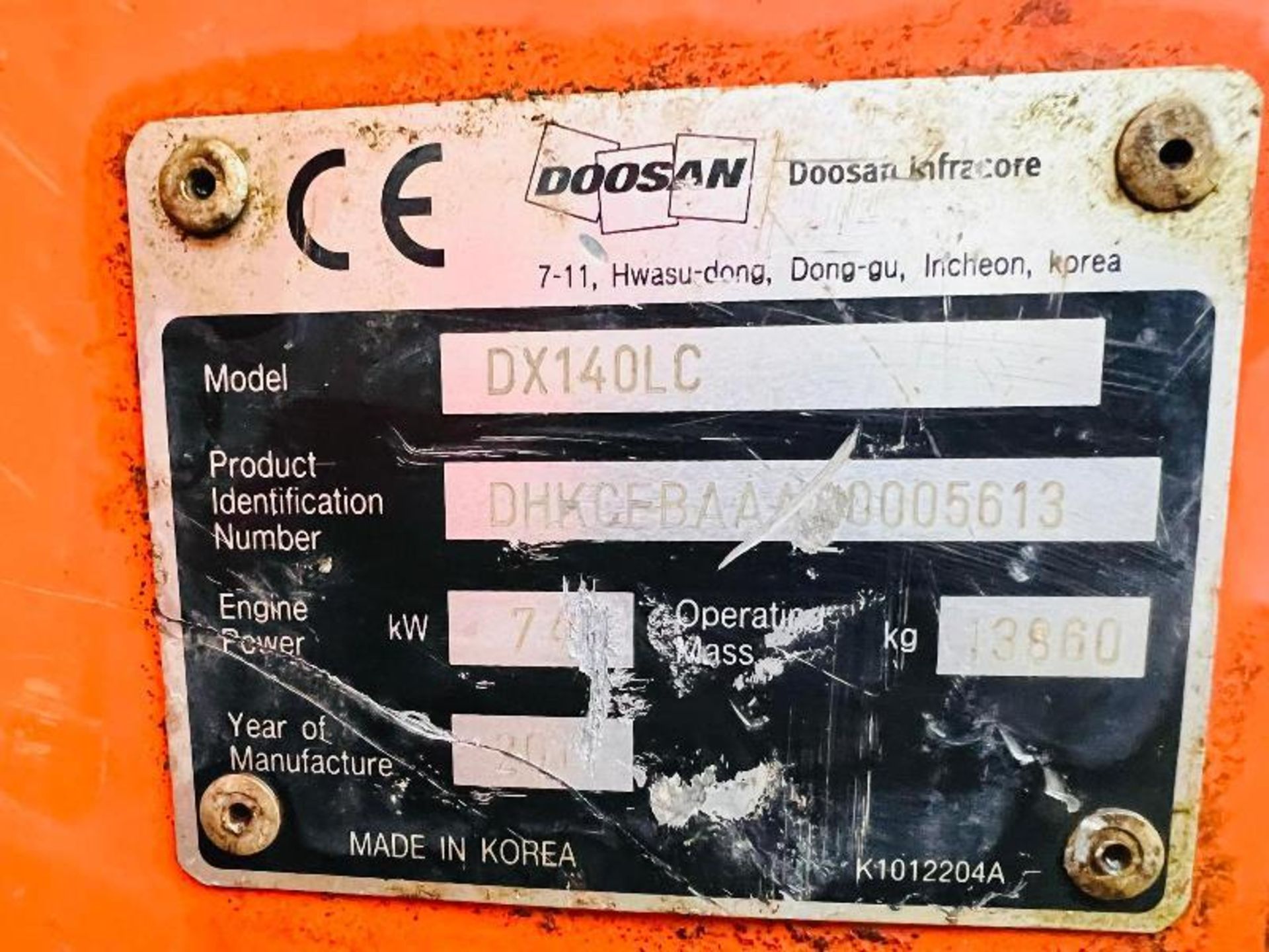 DOOSAN DX140LC TRACKED EXCAVATOR * YEAR 2011 , ONLY 6485 HOURS - Image 12 of 14