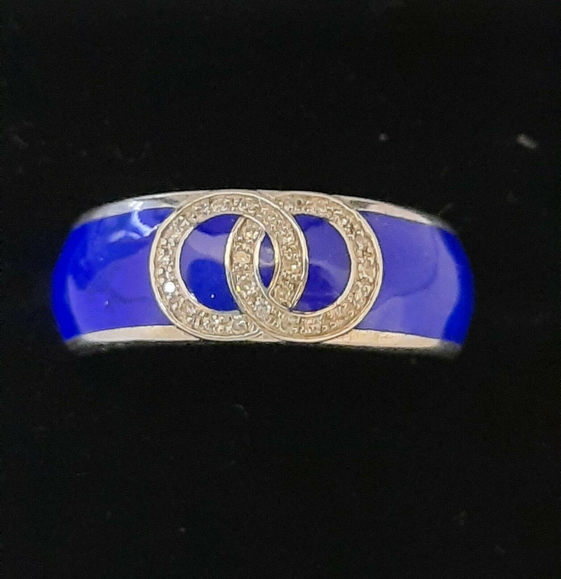 CERAMIC & 0.10CT DIAMOND RING/ BLUE STERLING SILVER - Image 2 of 4