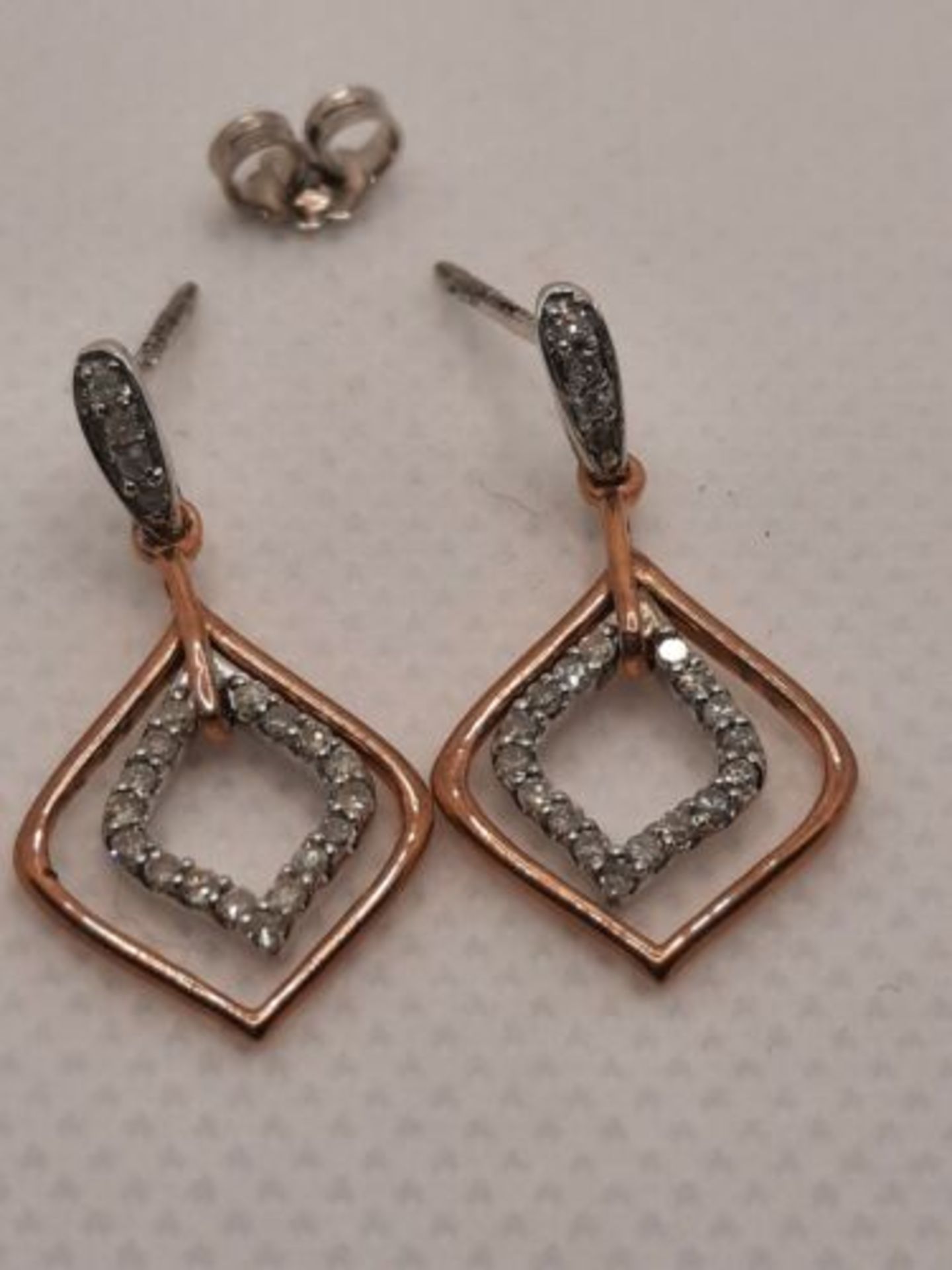 0.15CT DIAMOND EARRINGS ROSE GOLD/WHITE GOLD DIAMOND DROPS - Image 3 of 5