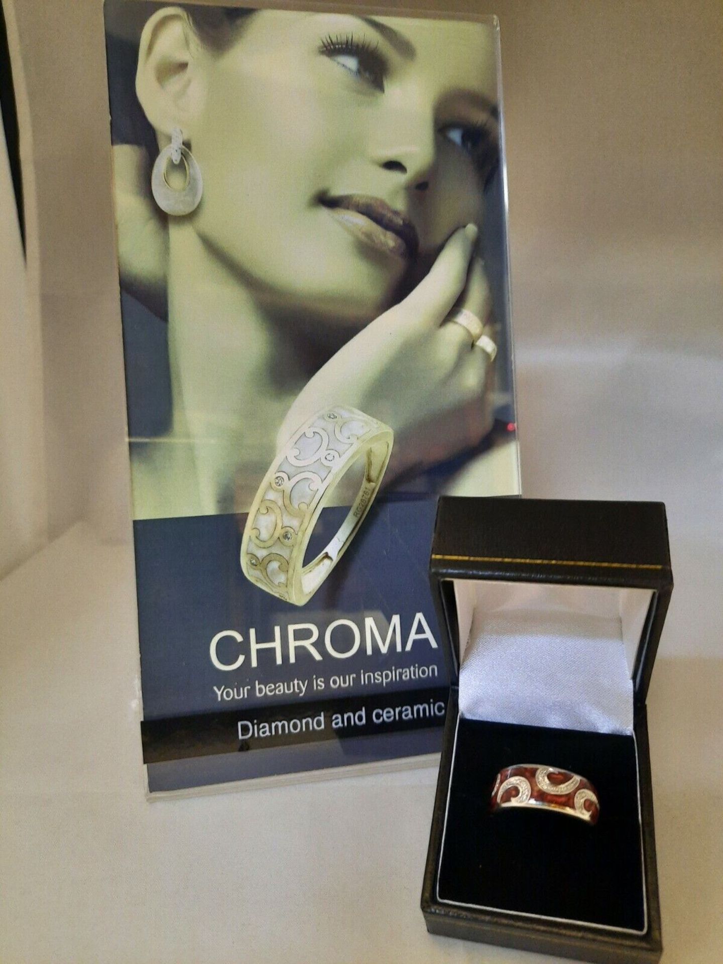 CERAMIC & 0.10CT DIAMONDS RING/BRONZE STIRLING SILVER