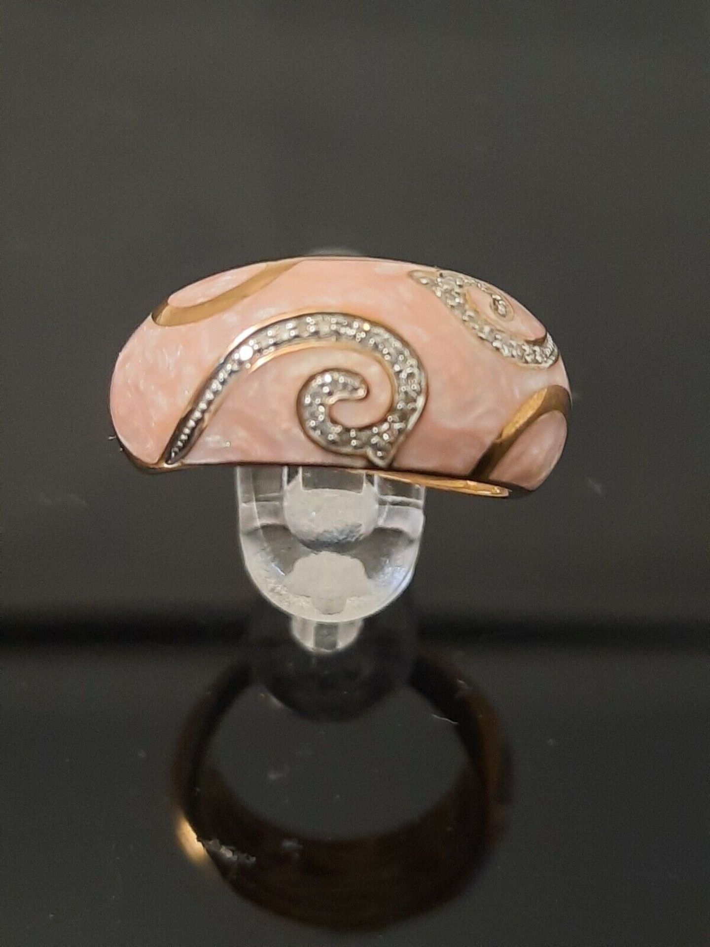 CERAMIC & 0.10CT DIAMONDS RING/PINK ROSE SILVER - Image 7 of 9