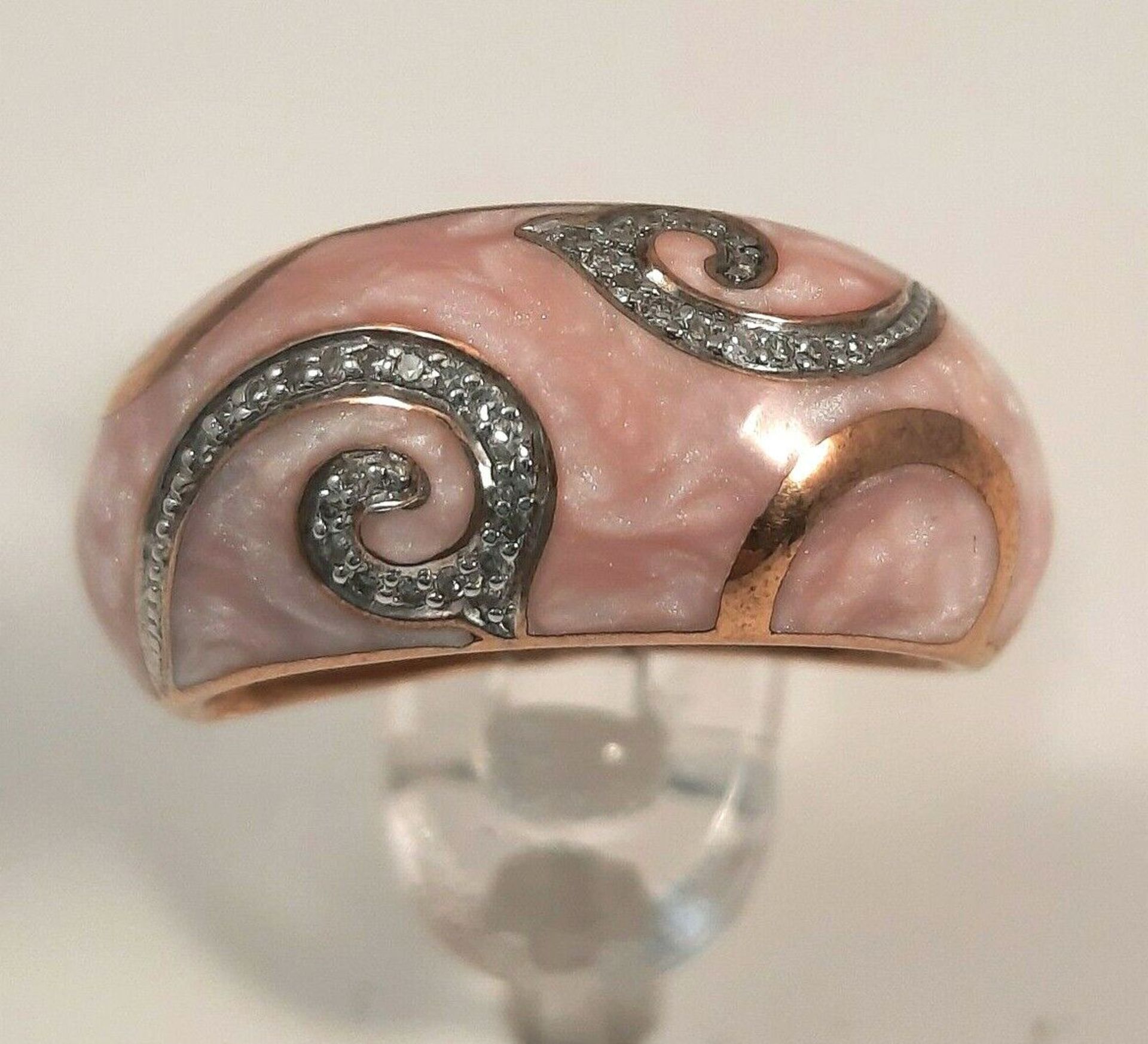 CERAMIC & 0.10CT DIAMONDS RING/PINK ROSE SILVER - Image 5 of 9