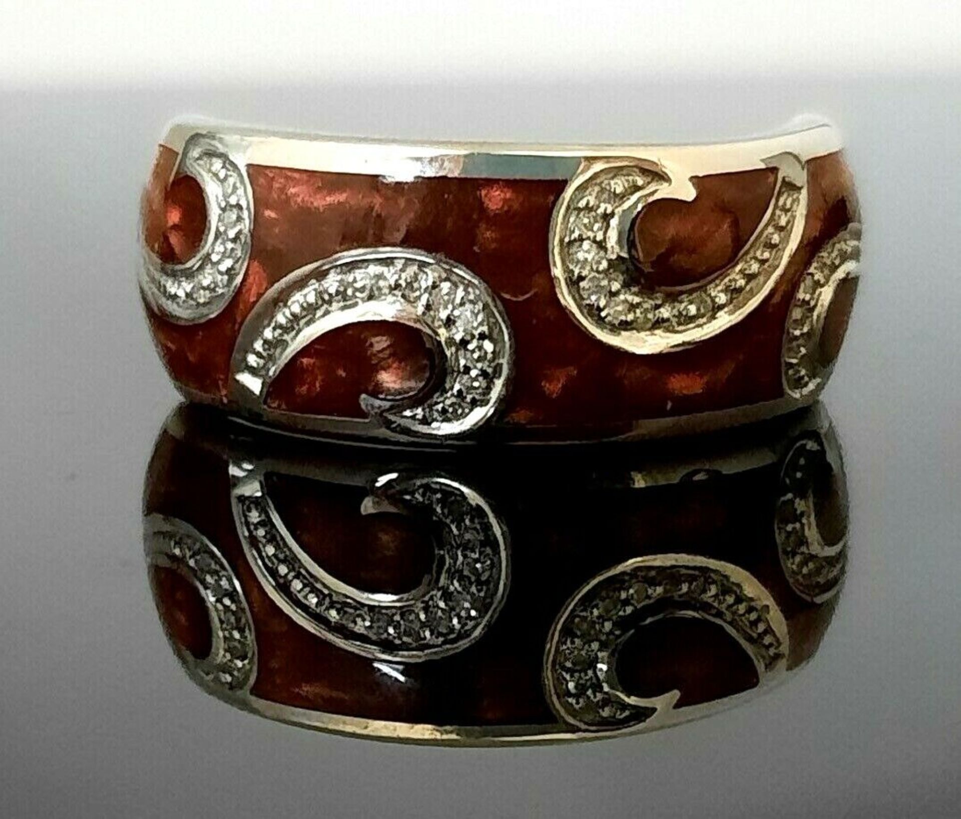 CERAMIC & 0.10CT DIAMONDS RING/BRONZE STIRLING SILVER - Image 2 of 5