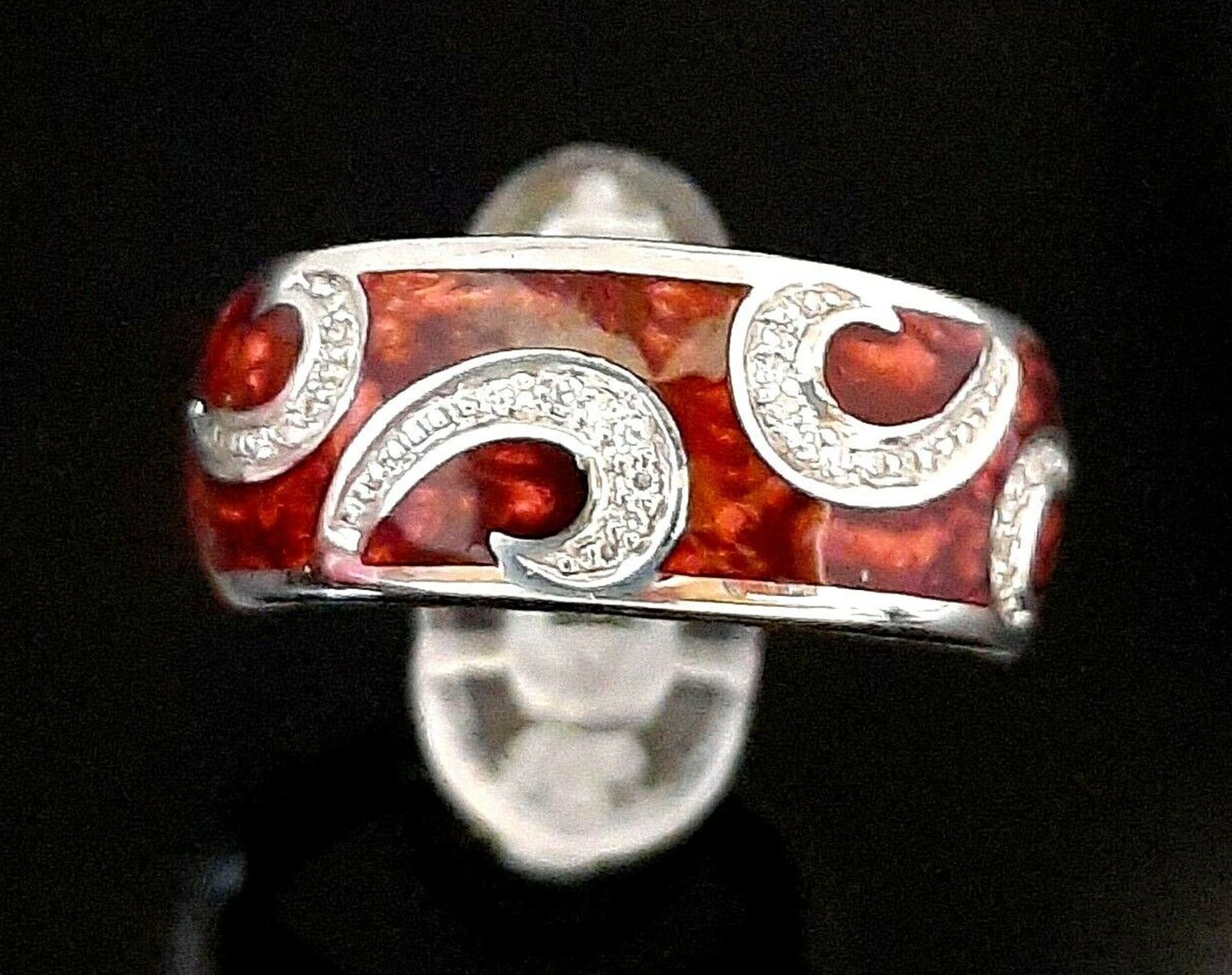 CERAMIC & 0.10CT DIAMONDS RING/BRONZE STIRLING SILVER - Image 3 of 5