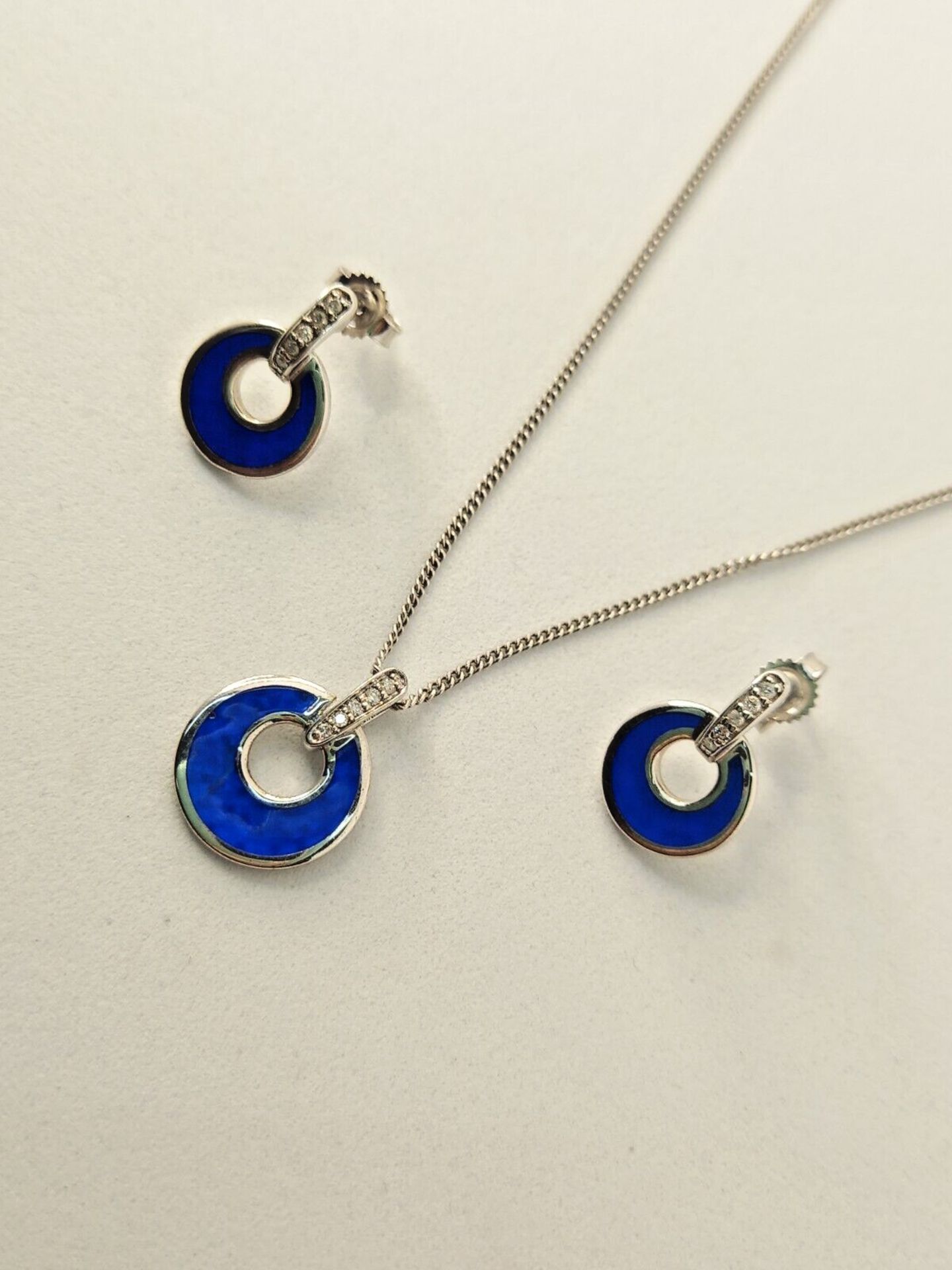 PENDANT & EARRING SET/CERAMIC & DIAMONDS ROYAL BLUE /STERLING SILVER - Image 2 of 3