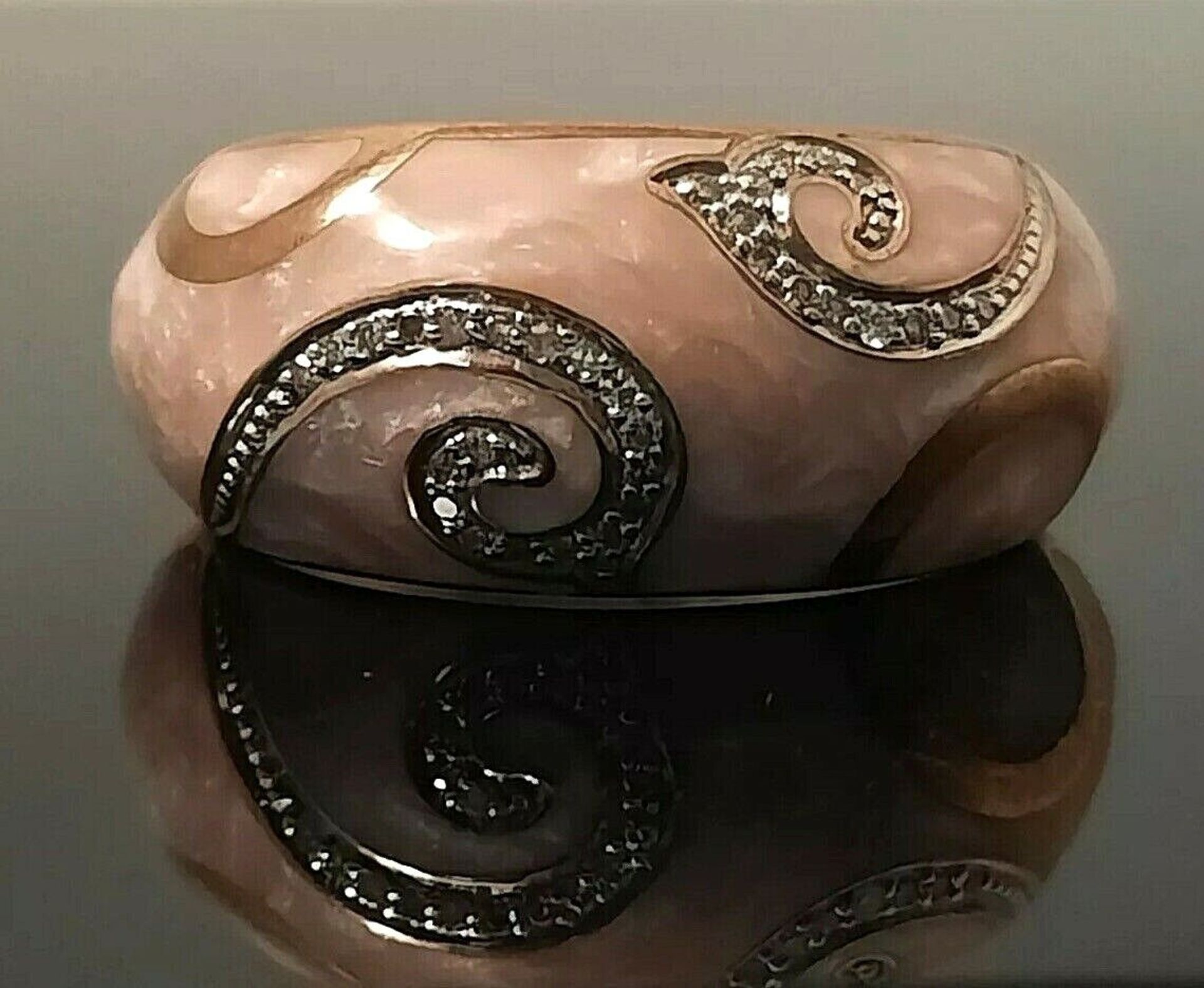 CERAMIC & 0.10CT DIAMONDS RING/PINK ROSE SILVER