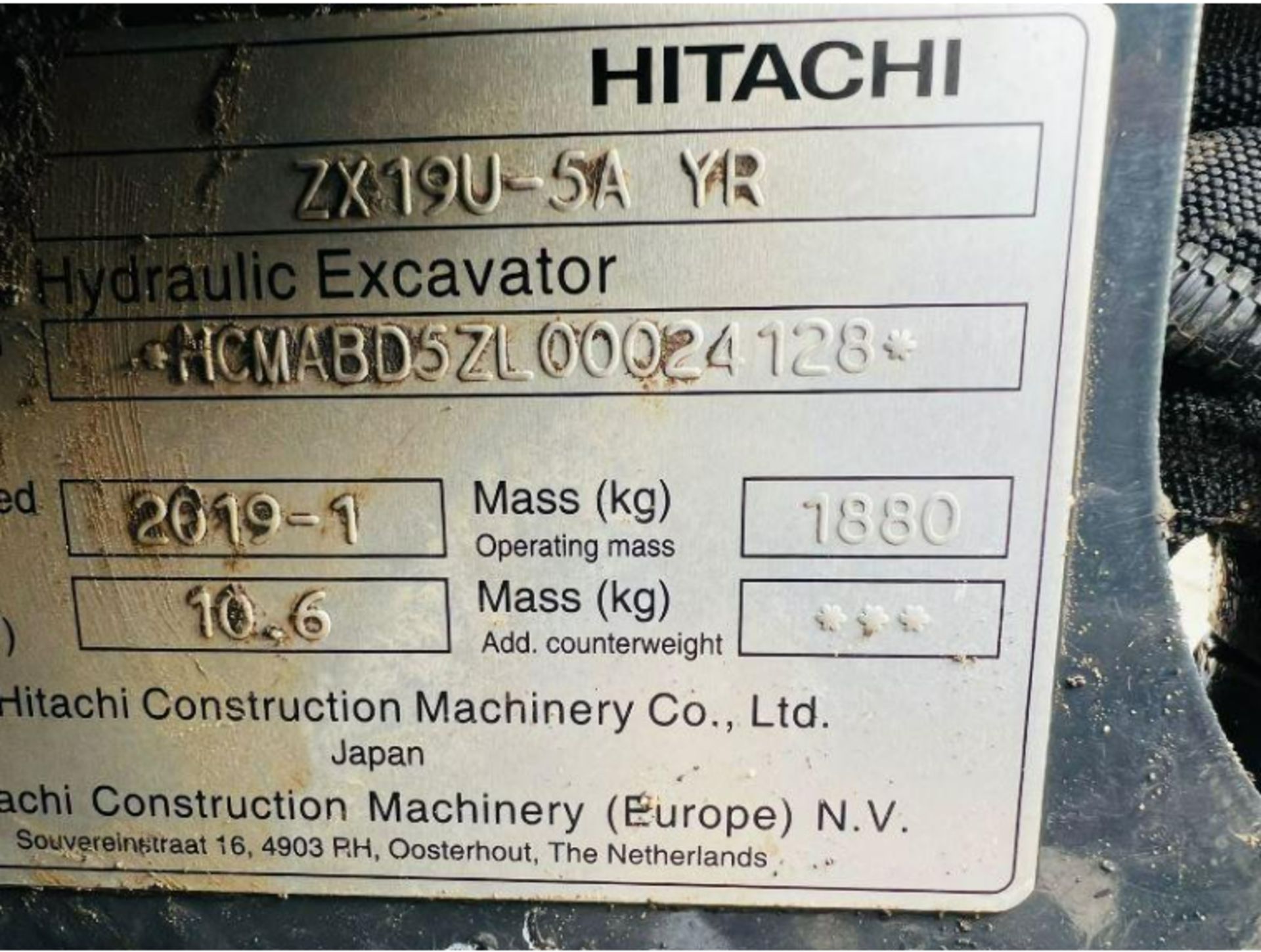HITACHI ZX19U-5A EXCAVATOR *YEAR 2019 , 1152 HOURS* C/W EXPANDING TRACKS - Image 10 of 10