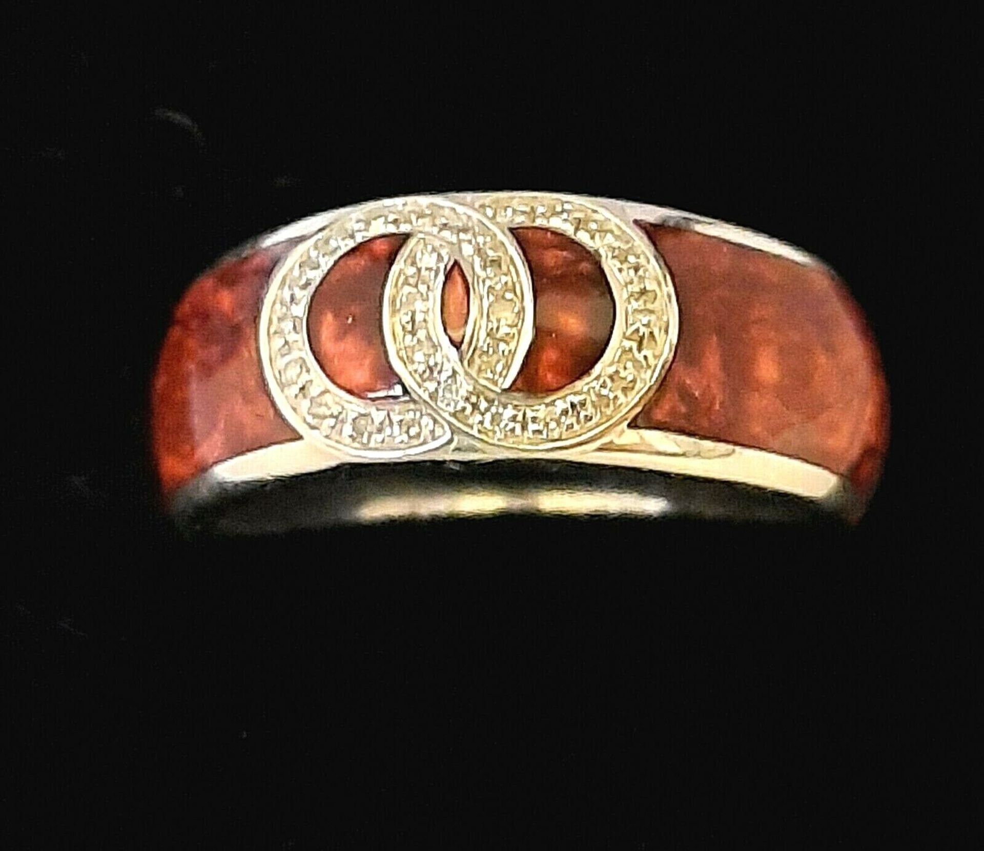 CERAMIC & 0.10CT DIAMOND RING/ BRONZE /STERLING SILVER - Image 3 of 3