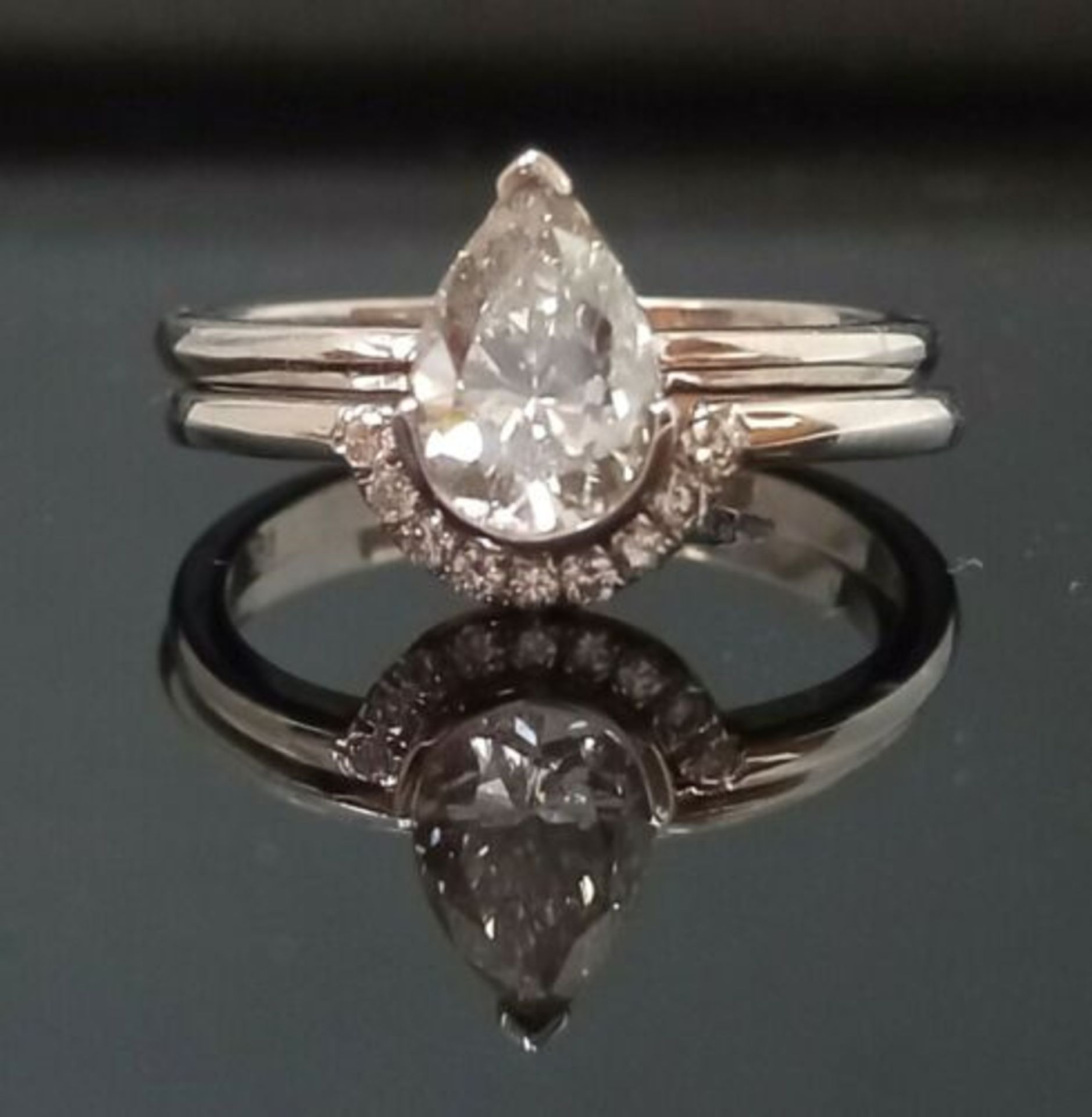 1.07 PEAR DIAMOND SOLITAIRE / HANDMADE DIAMOND WEDDING BAND - Image 3 of 4