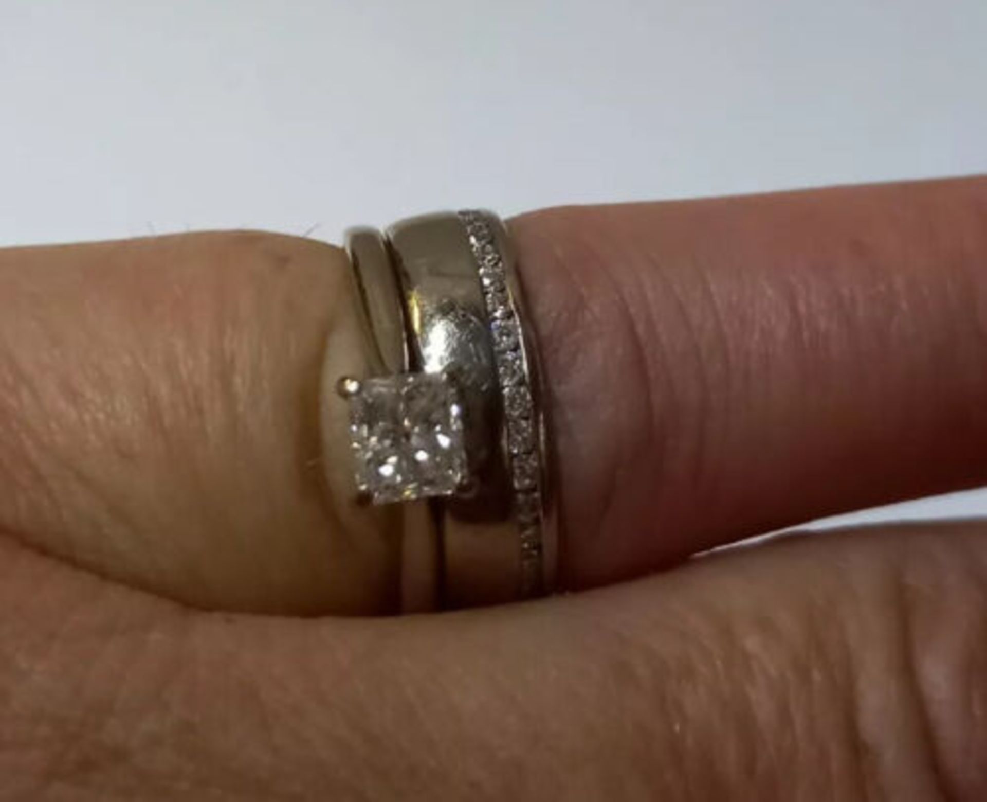 PRINCESS CUT DIAMOND RING/DIAMOND WEDDING BAND (SET) WHITE GOLD - Image 6 of 6