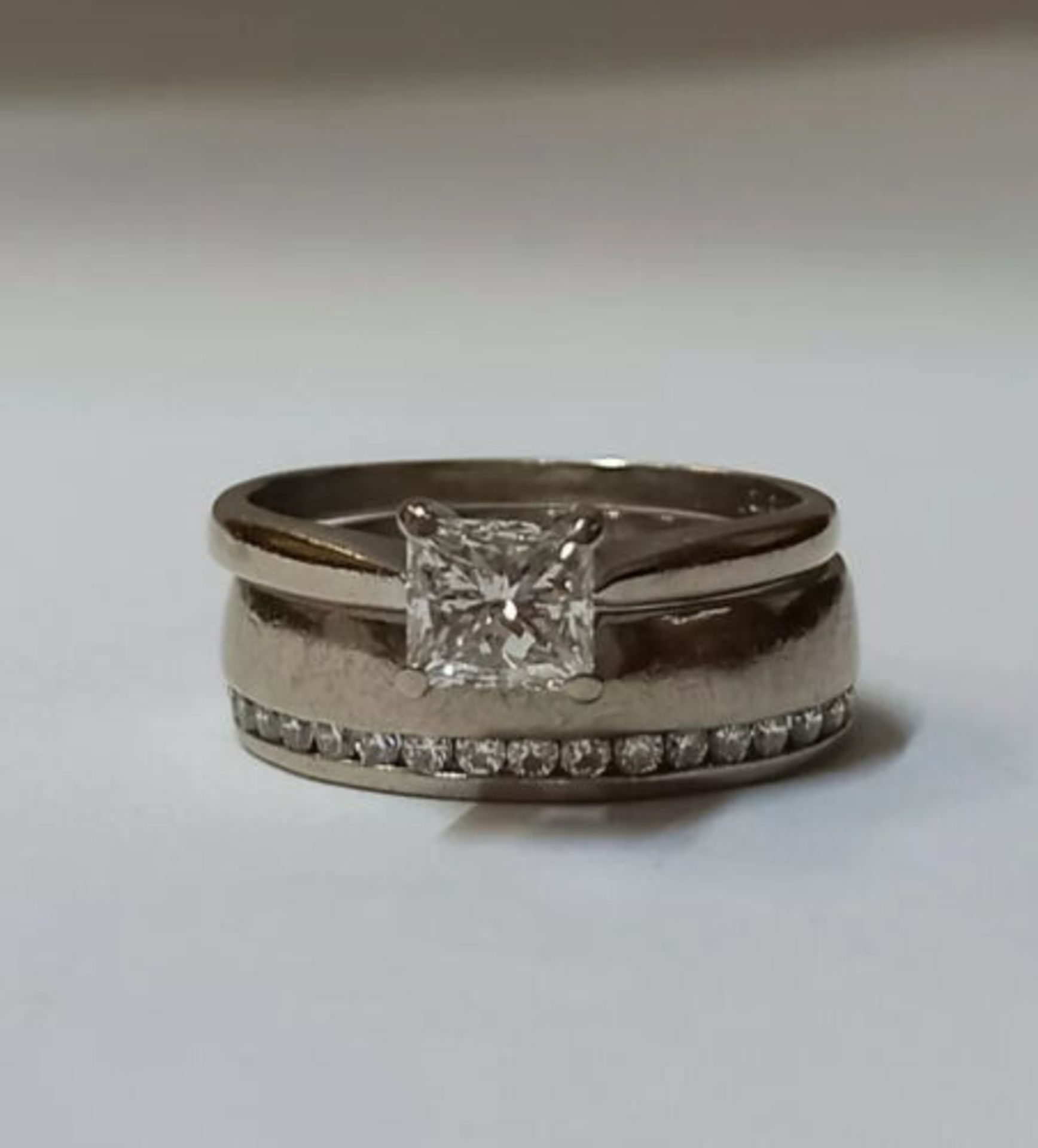 PRINCESS CUT DIAMOND RING/DIAMOND WEDDING BAND (SET) WHITE GOLD - Image 2 of 6