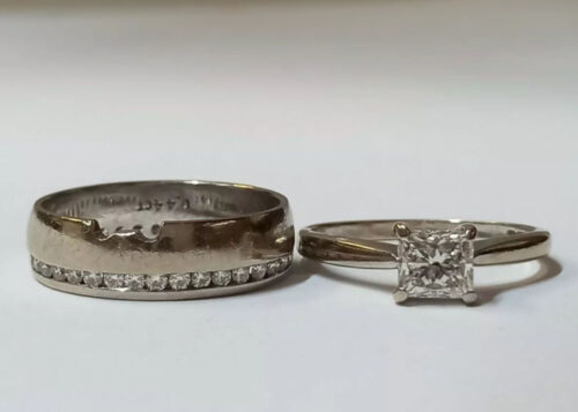 PRINCESS CUT DIAMOND RING/DIAMOND WEDDING BAND (SET) WHITE GOLD - Image 4 of 6