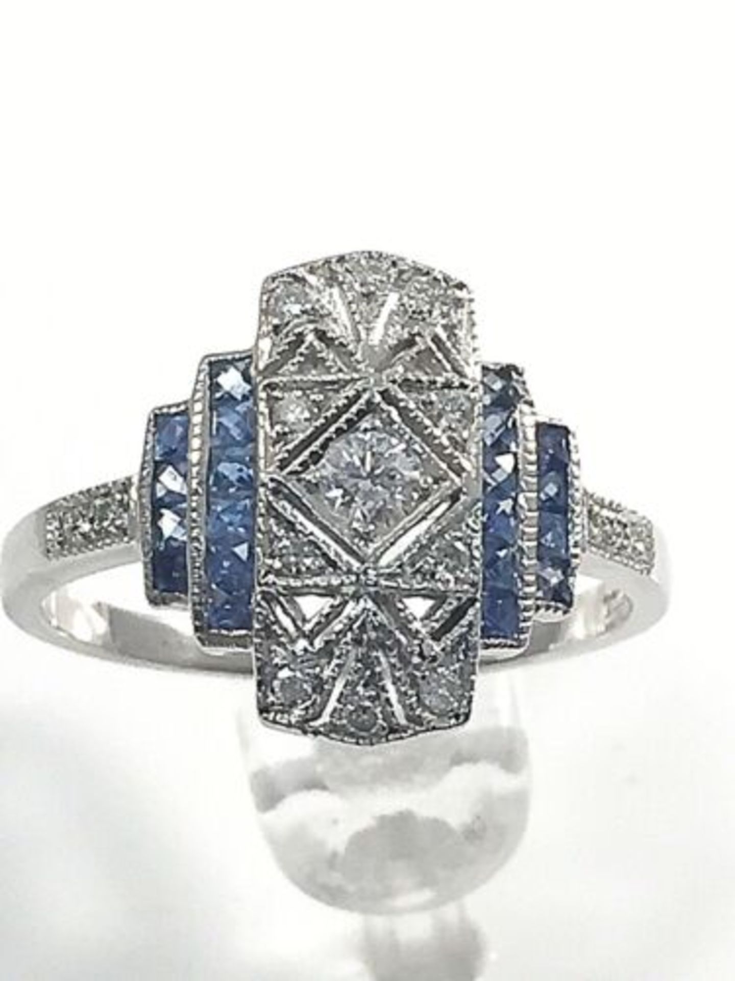 DIAMOND AND SAPPHIRE ART NOUVEAU STYLE DRESS RING IN WHITE GOLD - Image 2 of 6